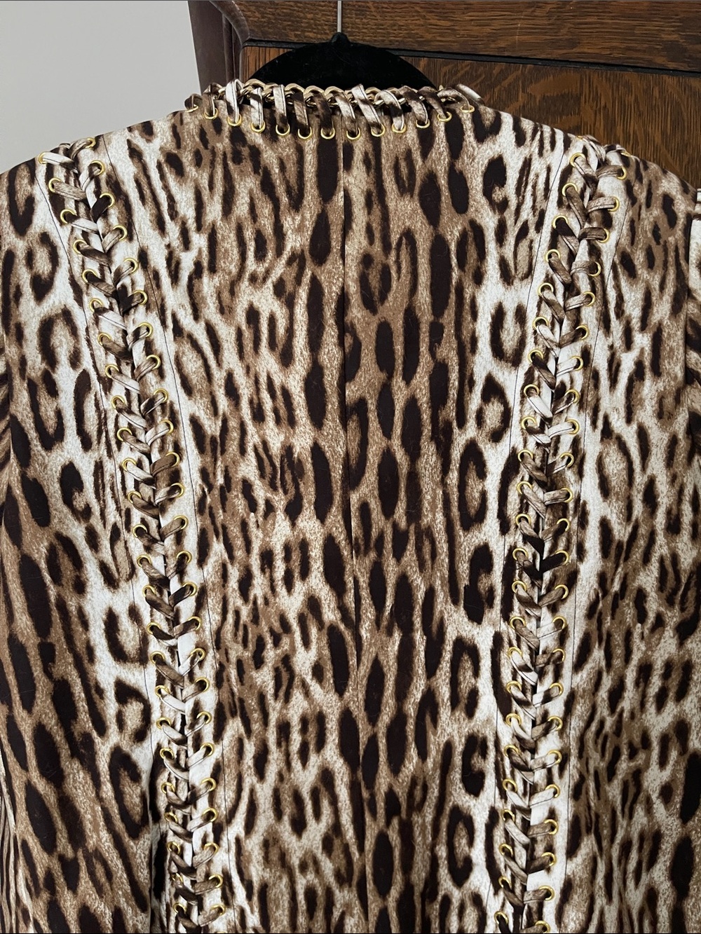 Michael Kors Leopard Print Chain-Trim Open Jacket - Brown/White - Picture 6 of 8